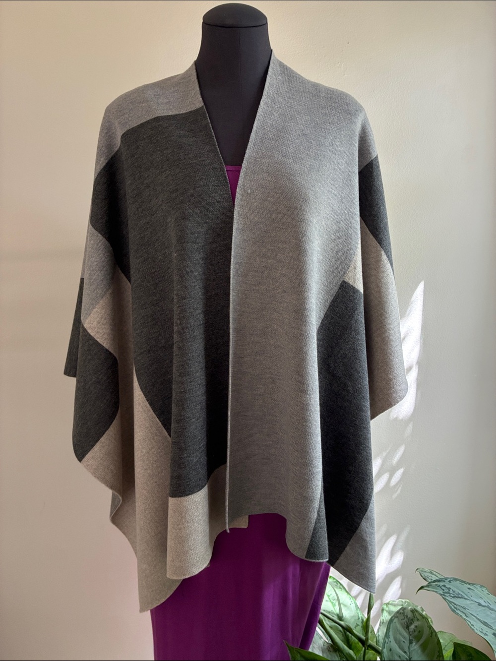 Eileen Fisher Classic Gray Colorblock Women's Wrap Sweater